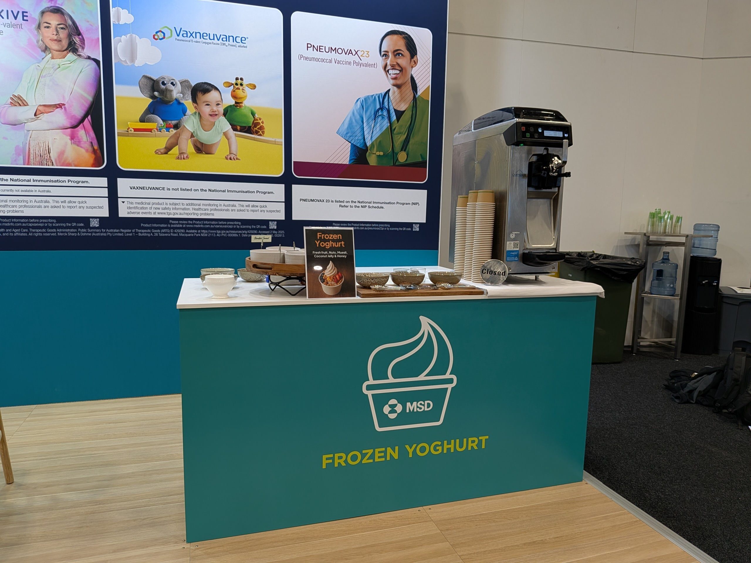 MSD branded frozen yoghurt station at pharmaceutical conference
